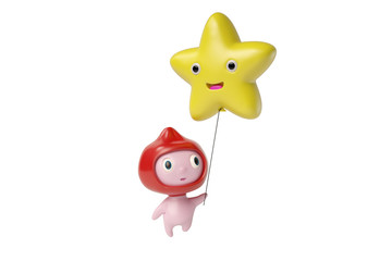 A cartoon doy a balloon stars,3D illustration.