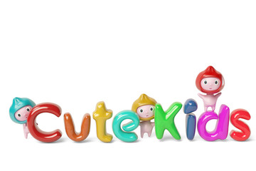 Three cartoon boy and the cute kids letters,3D illustration.