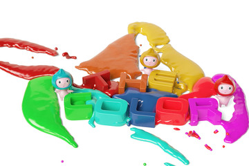 Three cartoon boy and the cute kids letters,3D illustration.