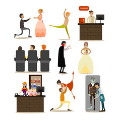 Obraz premium Vector set of opera concept icons, flat style design elements