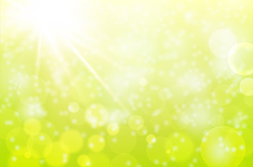 Fototapeta na wymiar Abstract spring background with sun beams and blurred bokeh