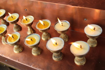 Amdo Tibetan Tibet Butter Lamp Candle Candles Lamps Fire Lit Buddhism Buddhist Buddha Traditional Ancient Asia