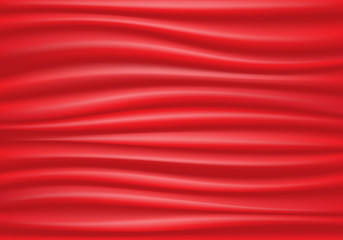 Red satin fabric wave background texture vector illustration.