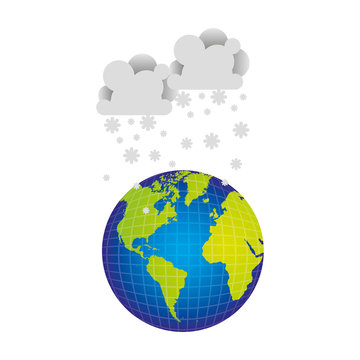 earth planet with clouds snow icon, vector illustraction design