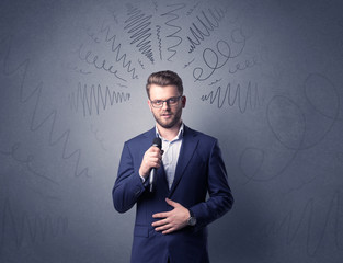 Businessman holding microphone