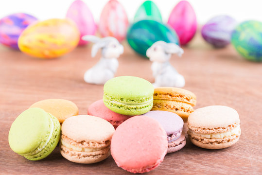Macarons with Easter egg and bunnies