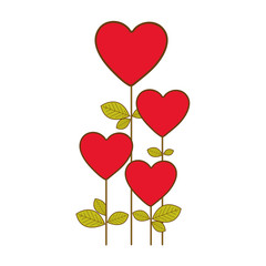 red heart balloons trees icon, vector illustraction design