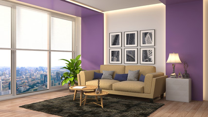 Naklejka na ściany i meble interior with sofa. 3d illustration