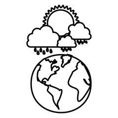 figure earth planet with cloud rainning and sun, vector illustraction design