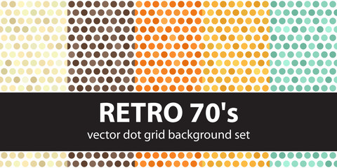 Polka dot pattern set "Retro 70's". Vector seamless geometric dot backgrounds
