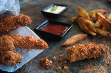 Crispy chicken fingers with french fries