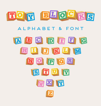 3D alphabet blocks, toy baby blocks font in bright colors