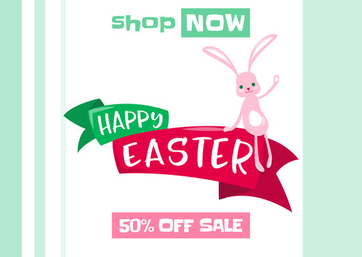 Vector illustration of easter spring sale background with cute bunny
