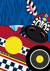 Cute Cartoon Racing Car Driving Zebra