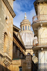 Dome of Basilica of Our Lady of Mount Carmel in the lumen of houses, Valletta, Malta