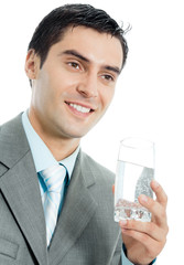 Businessman with glass of water, isolated