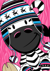 Cute Cartoon Wooly Hat Zebra Character