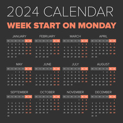 Simple 2024 year calendar