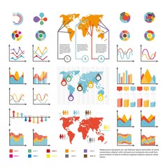 Infographics and analytics diagram and charts vector template icons