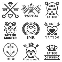 Tattoo studio salon vector icon templates skull, heart, anchor