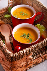 Healthy diet vegetarian soup in mugs