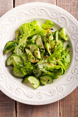Cucumber and herbs green salad on plate