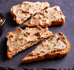 Duck liver pate over brown bread