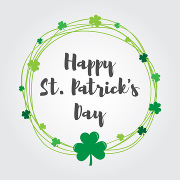 St Patricks Day With Wreath Shamrock Icon Vector Illustration.