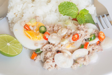 boiled eggs spicy and rice