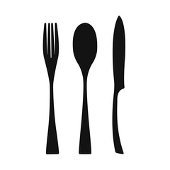 Cutlery on a transparent background. Fork knife and spoon silhouettes. Vector