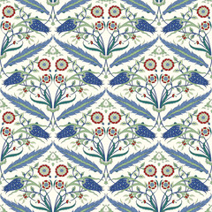 Traditional  Arabic ornament seamless for your design. Floral ornamental seamless pattern  for ceramic tile, desktop wallpaper,  interior decoration, wrapping paper, graphic design and textile. Iznik.
