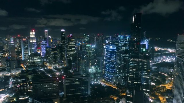 Singapore downtown core at night Aerial view Blu illimination