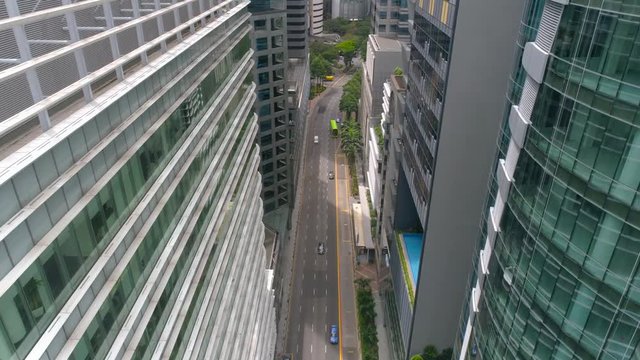 Singapore Downtown Streets Aerial Footage Through The Skyscrapers