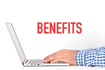 BUSINESS OFFICE BUSINESSMAN WORKING AND BENEFITS CONCEPT