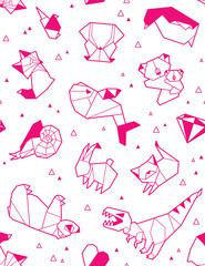 Origami pattern background with papers animals. Vector illustration