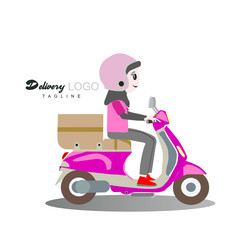 Fototapeta na wymiar delivery girls with motorcycle logo vector