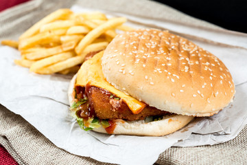 Cheese burger - American cheese chicken burger with fresh salad