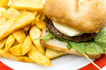 Cheese burger - American cheese burger with Golden French fries
