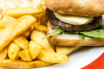 Cheese burger - American cheese burger with Golden French fries