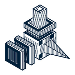 Engineering abstract shape, 3d vector polygonal figure.