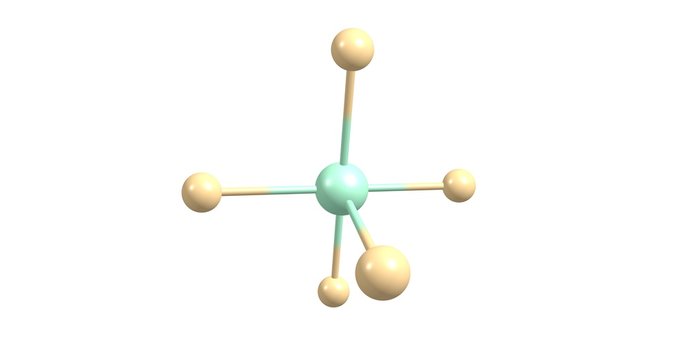 Chlorine pentafluoride molecular structure isolated on white