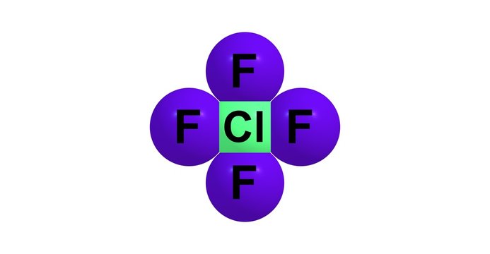 Chlorine pentafluoride molecular structure isolated on white