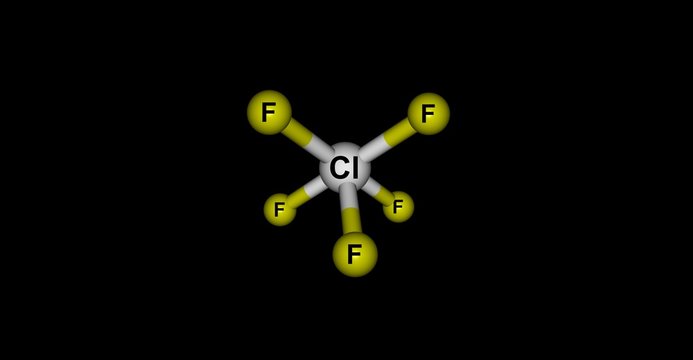 Chlorine pentafluoride molecular structure isolated on black