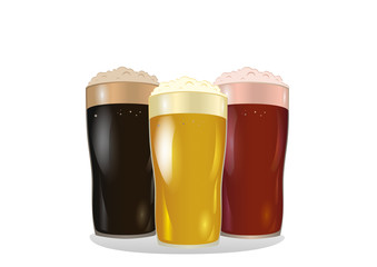 A glass with bright, red and dark beer. Invitation to the St. Patrick's Day. Greeting card with owlet. Free space for your ad or text. Vector illustration on white background.