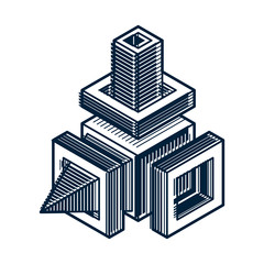 3d abstract isometric construction, vector polygonal shape.