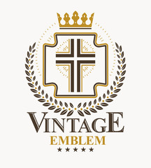 Vintage emblem, vector heraldic design.