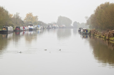 An Autumnal morning on the Gloucester and Sharpness Canal from Patch Bridge, Gloucestershire, England, UK.