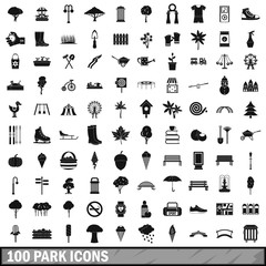 100 park icons set in simple style - obrazy, fototapety, plakaty