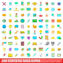 100 statistic data icons set, cartoon style