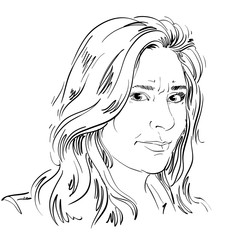 Vector portrait of irate woman, illustration of good-looking but angry female. Person emotional face expression.